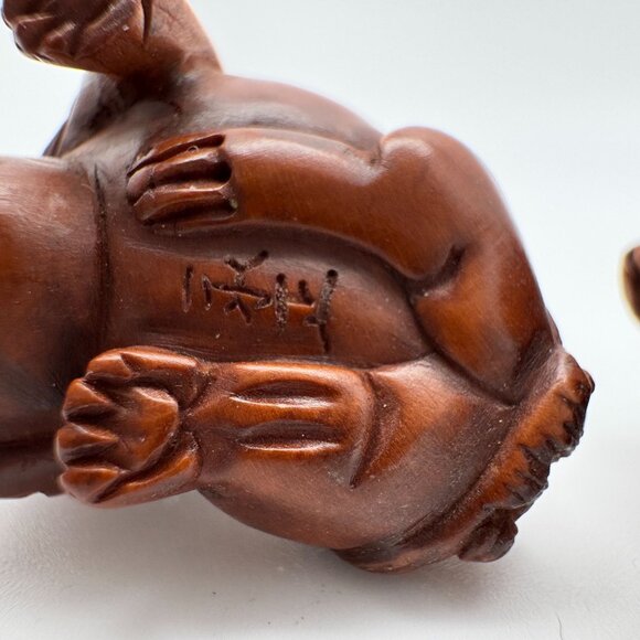 Ojime Netsuke 2 Foo Dog Lion Figurines Hand-Carved Boxwood Signed No Hole #3 - Picture 9 of 10